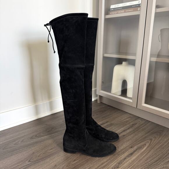 Stuart Weitzman Lowland Black Suede Over The Knee Boots 8.5 NEW Leather Heeled - Picture 1 of 7